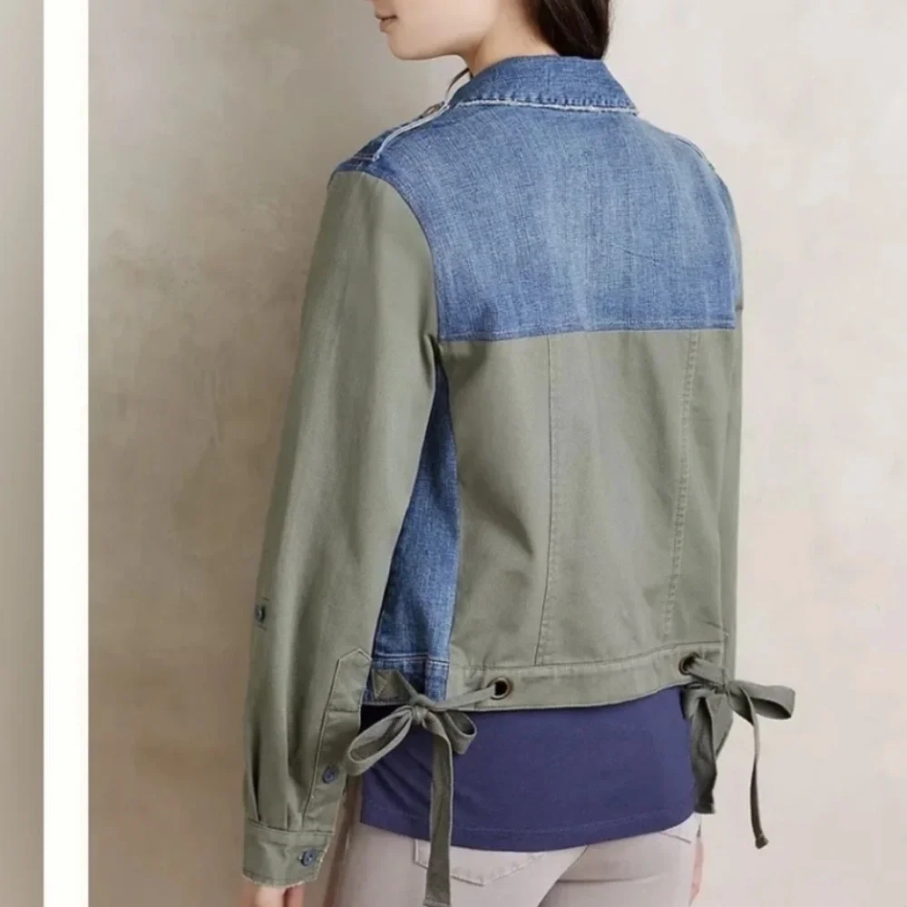 Anthropologie Pilcro and The Letterpress Military Mixed Denim Jacket